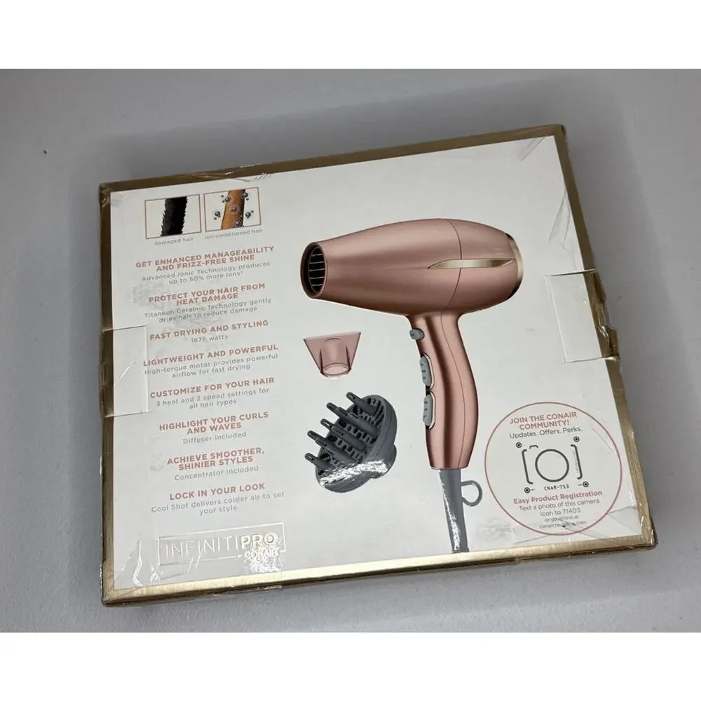 Conair 753 Infiniti Pro Frizz-Free Compact Dryer. With Attachments Open Box